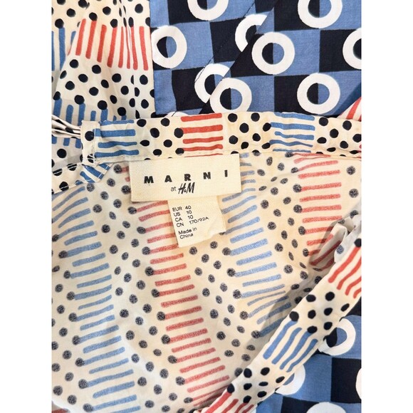 Marni H&M Womens Top Blue Geometric Two Tone V Neck Long Sleeve Blouse Size 10 - Picture 4 of 11